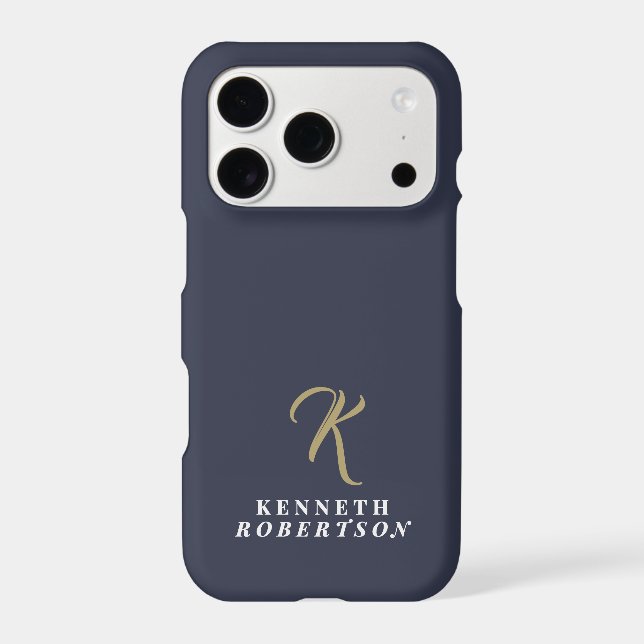 Navy Blue Monogram Gold Initial White Name Men (Back)