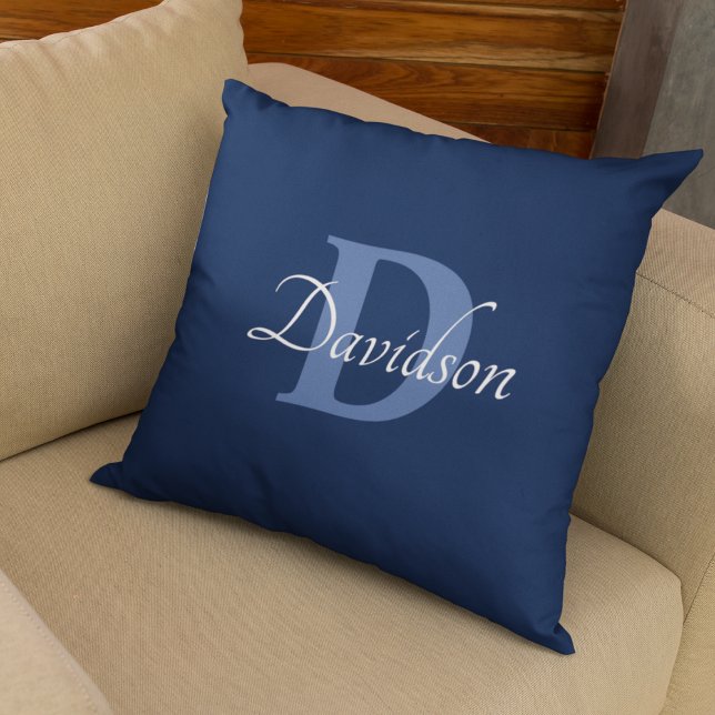 Navy Blue Monogram Initial Family Name Home Decor Cushion (Creator Uploaded)