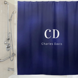 Navy blue monogram initials name shower curtain