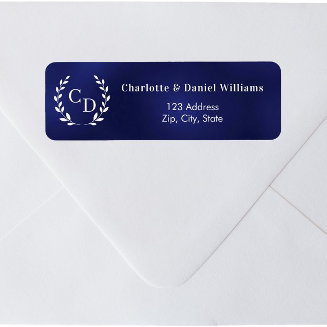 Navy blue monogram initials wreath return address (Creator Uploaded)