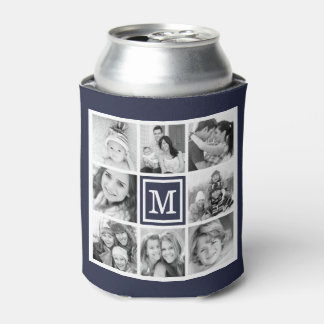 Navy Blue Monogram Instagram Photo Collage Can Cooler