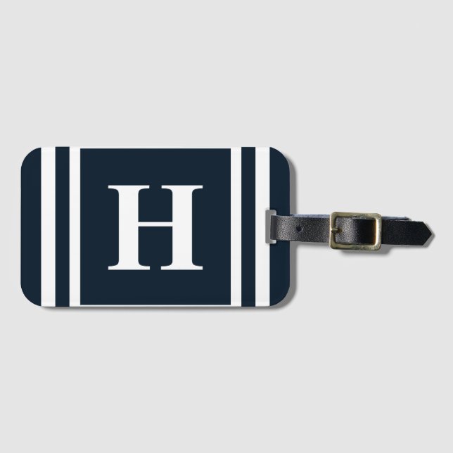 Navy Blue Monogram Luggage Tag (Front Horizontal)