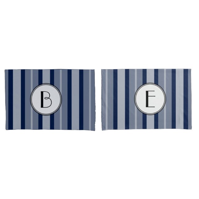 Navy Blue Monogram Modern Lines Contemporary Pillowcase (Front-Set)