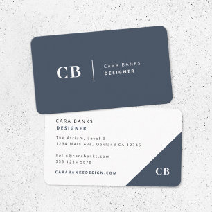 Navy Blue Monogram Modern Minimal Simple Business Card