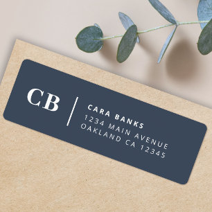 Navy Blue Monogram Modern Return Address