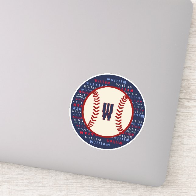 Navy Blue Monogram Name Baseball Laptop Decal (Detail)