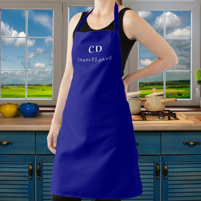 Navy blue monogram name business apron (Creator Uploaded)