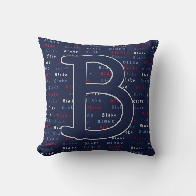 Navy Blue Monogram Name Gifts for Kids Bedding Cushion (Front)
