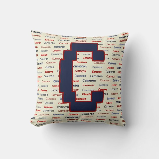 Navy Blue Monogram Name Gifts for Kids Bedding Thr Cushion (Front)
