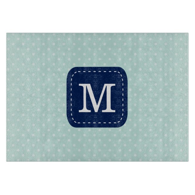 Navy Blue Monogram on Mint Background Cutting Board (Front)