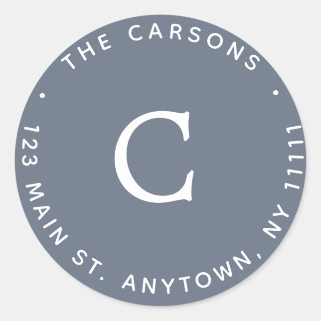 Navy Blue Monogram Round Return Address Label (Front)