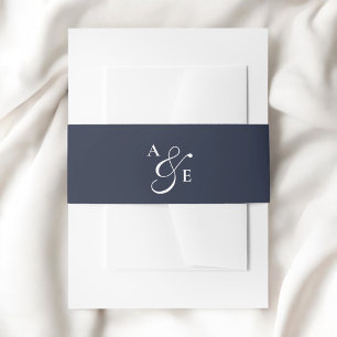 Navy Blue Monogram Script Ampersand Invitation Belly Band
