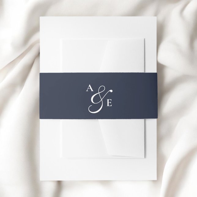 Navy Blue Monogram Script Ampersand Invitation Belly Band (Creator Uploaded)