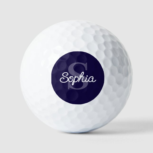 Navy Blue Monogram Script Name Ladies Golf Balls (Front)