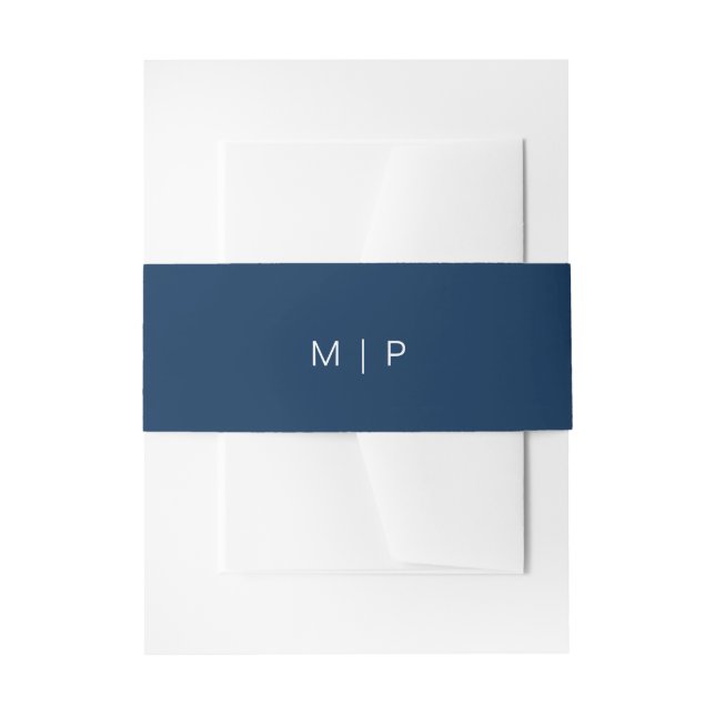 Navy Blue Monogram Simple Wedding Invitation Belly Band (Front Example)