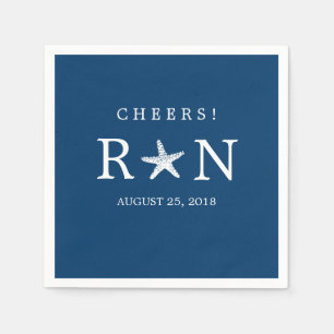 Navy Blue Monogram Starfish   Wedding Napkin