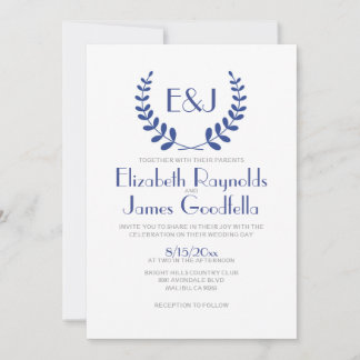 Navy Blue Monogram Wedding Invitations