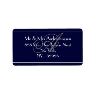 Navy Blue Monogram Wedding RSVP Address Label
