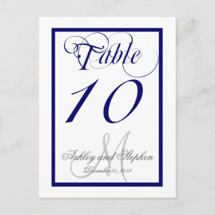 Navy Blue Monogram Wedding Table Number Card