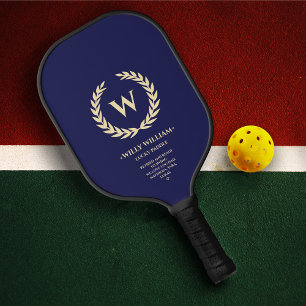 Navy Blue Monogram Wreath Pickleball Paddle