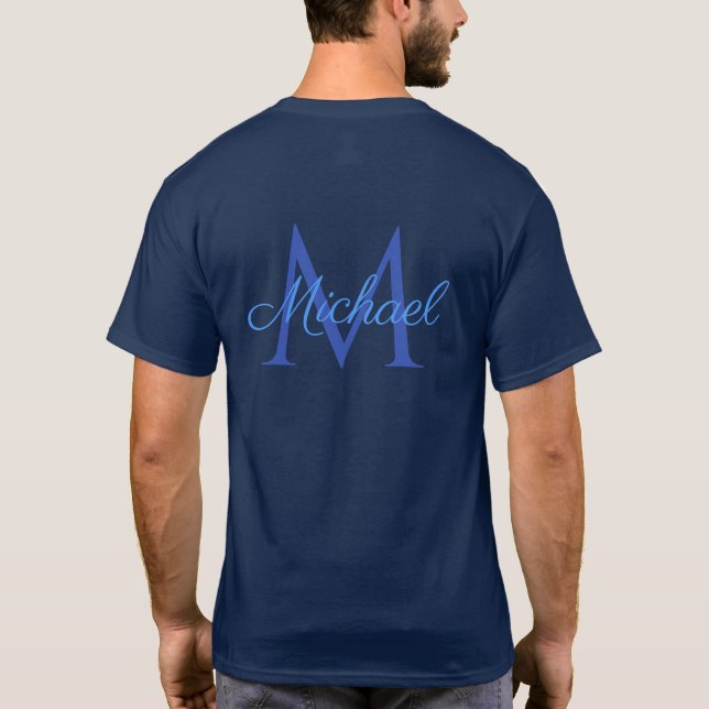 Navy Blue Monogrammed Initial Letter Name Template T-Shirt (Back)