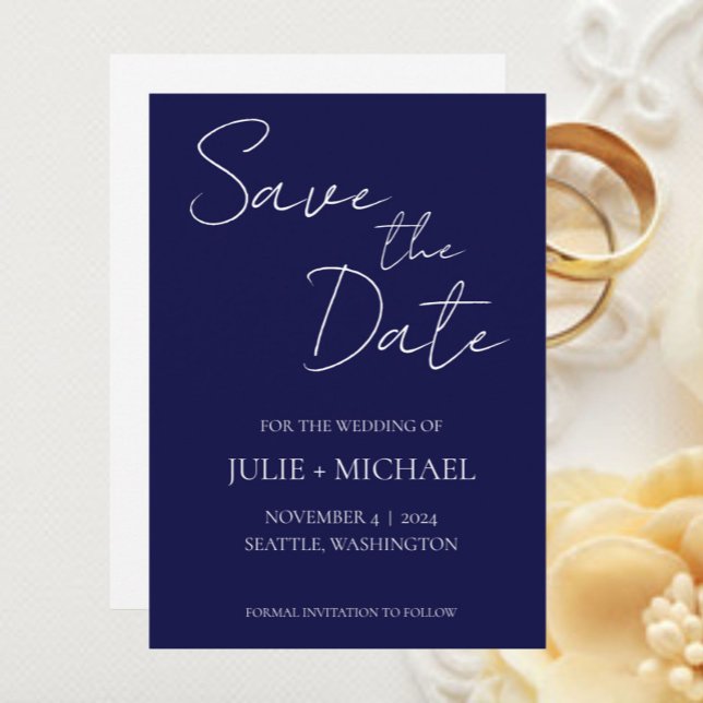 Navy Blue Monotone Simple Style Wedding Save The Date (In Situ Wedding)