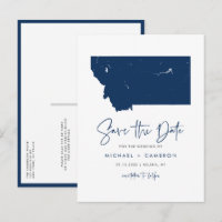 Navy Blue Montana State Map QR Code Save the Date