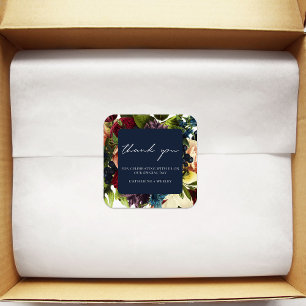 Navy Blue Moody Floral Burgundy Wedding  Square Sticker