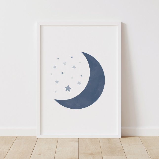 Navy Blue Moon and Stars Boy Nursery Poster (Creator Uploaded)