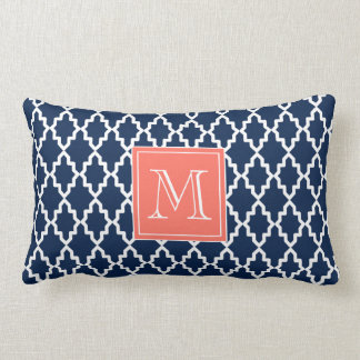 Navy Blue Moroccan Coral Monogram Lumbar Cushion