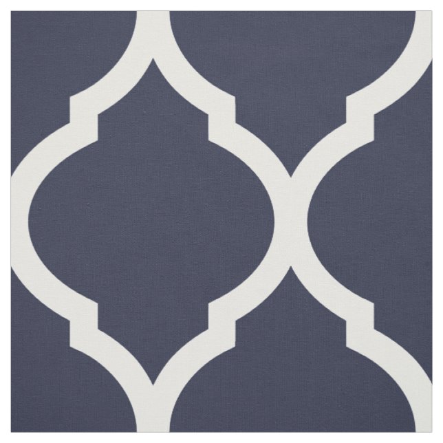 Navy Blue Moroccan Quatrefoil Large Scale Fabric (Swatch)