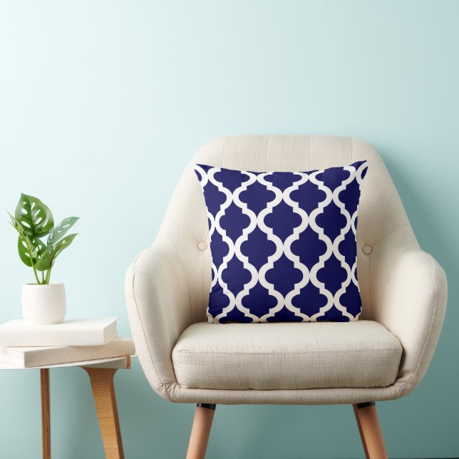 Navy Blue Moroccan Quatrefoil Pattern Cushion (Chair)