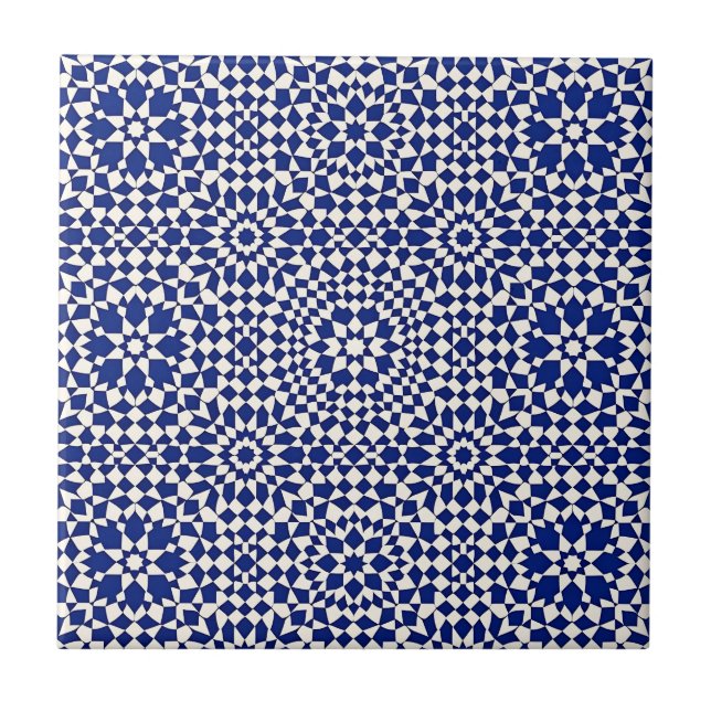 Navy Blue Mosaic Geometric Pattern Tile (Front)