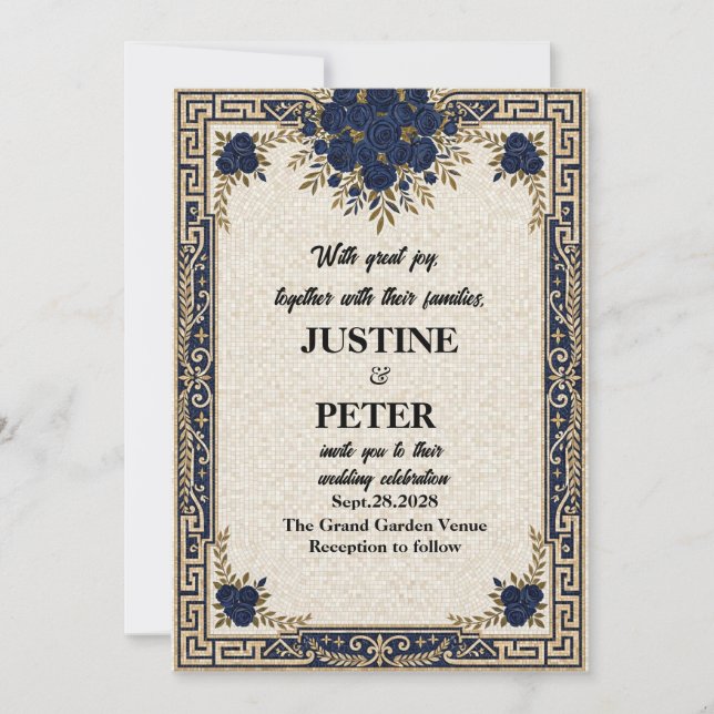 Navy Blue Mosaic Wedding Invitation (Front)