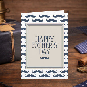 Navy Blue Moustache Pattern Happy Father's Day Card