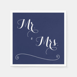 Navy Blue Mr. and Mrs. Elegant Wedding Napkins