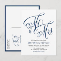 Navy Blue Mr and Mrs Rustic Calligraphy Wedding