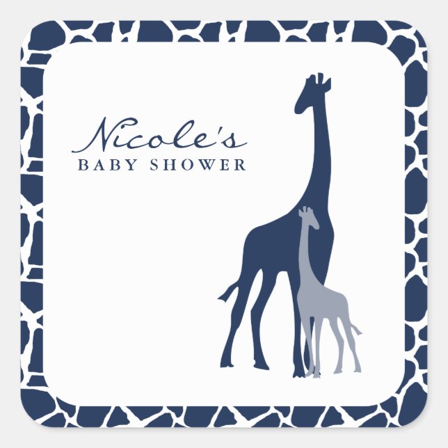 Navy Blue Mum and Baby Giraffe Square Sticker (Front)