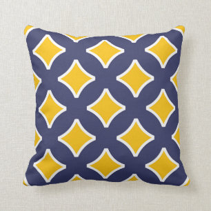 Navy blue, mustard yellow, white, modern cushion