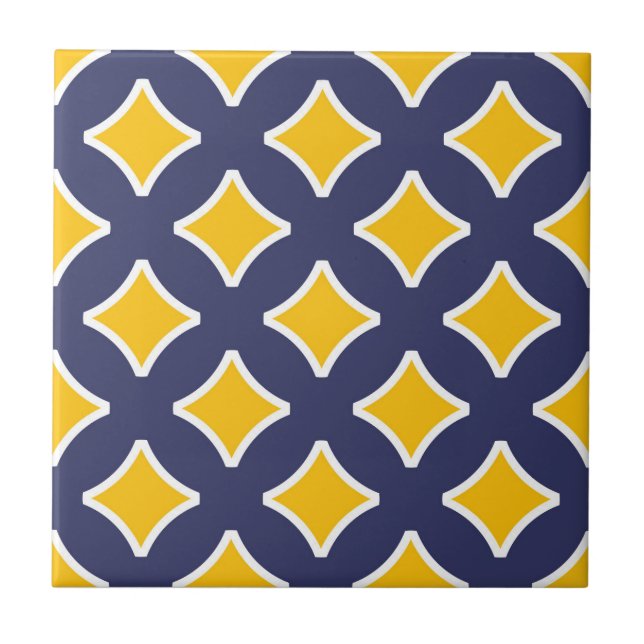 Navy blue, mustard yellow, white, modern tile (Front)
