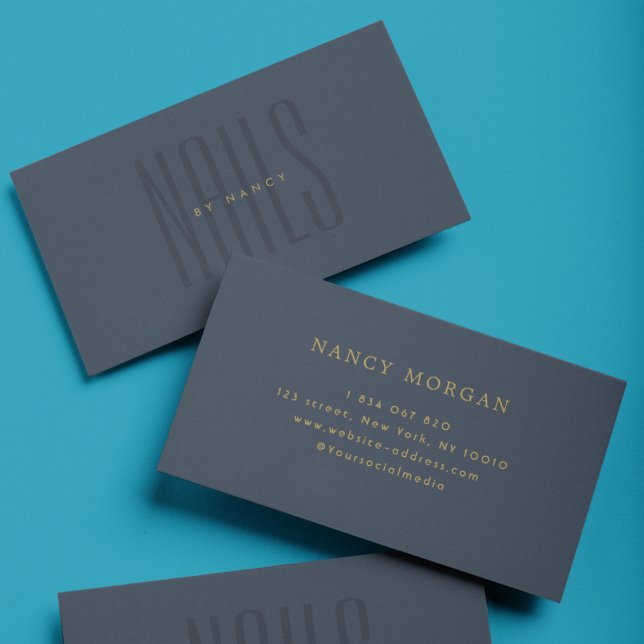 Navy Blue Nails Typography Minimalist Nail Tech  Business Card (Creator Uploaded)