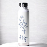 Navy Blue Name Floral Bachelorette Bridal  Water Bottle<br><div class="desc">Celebrate in style with our Name Hand Scripted Bachelorette Bridal Party Thermal Wine Tumbler. Featuring an elegant, personalised script design, this tumbler is perfect for keeping beverages at the ideal temperature during your bridal festivities. Crafted from high-quality, insulated materials, it’s as practical as it is chic. Ideal for bachelorette parties,...</div>