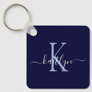 Navy Blue Name Initial Monogram Key Ring