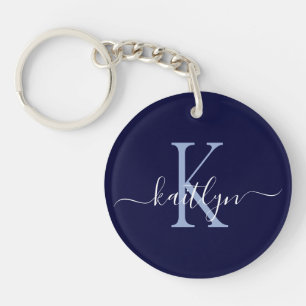Navy Blue Name Initial Monogram Key Ring