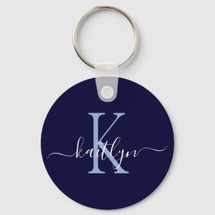 Navy Blue Name Initial Monogram Key Ring