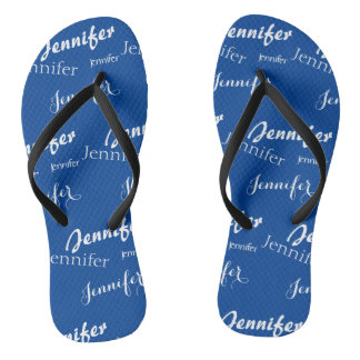 Navy blue name  pattern  Slim Strap Flip Flops