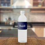 Navy blue name script water bottle label<br><div class="desc">A navy blue background. The blue colour is uneven.  Personalise and add your name written with a modern hand lettered style script in white.</div>