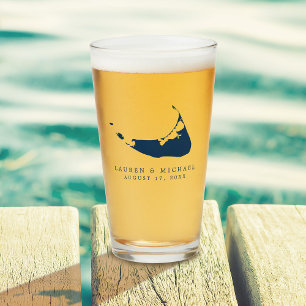 Navy Blue Nantucket Island ACK Wedding Favour Glass