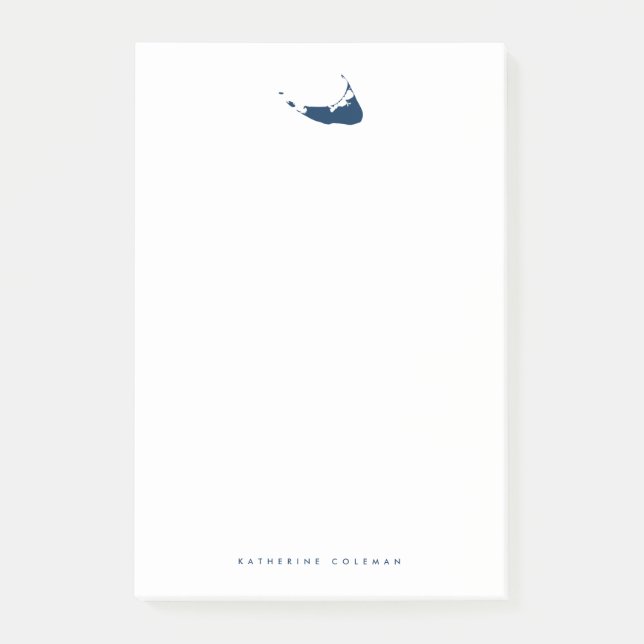 Navy Blue Nantucket Island Map Monogram Post-it Notes (Front)