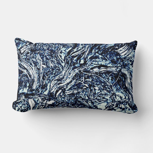 Navy Blue Nature Abstract Pattern Lumbar Cushion (Front)